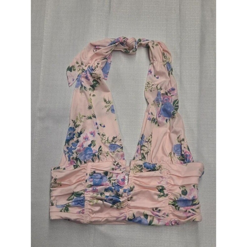 Zara Ruched Floral Halter Top size Small
